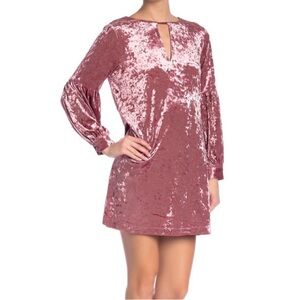 Muche et Muchette Crushed Velvet Dusty Pink Long Sleeve Mini Dress